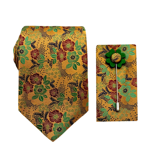 JACOMBO226070 JAMES ADELIN Luxury Lush Floral 7.5cm Width Tie/Pocket Square/Lapel Pin Combo Set