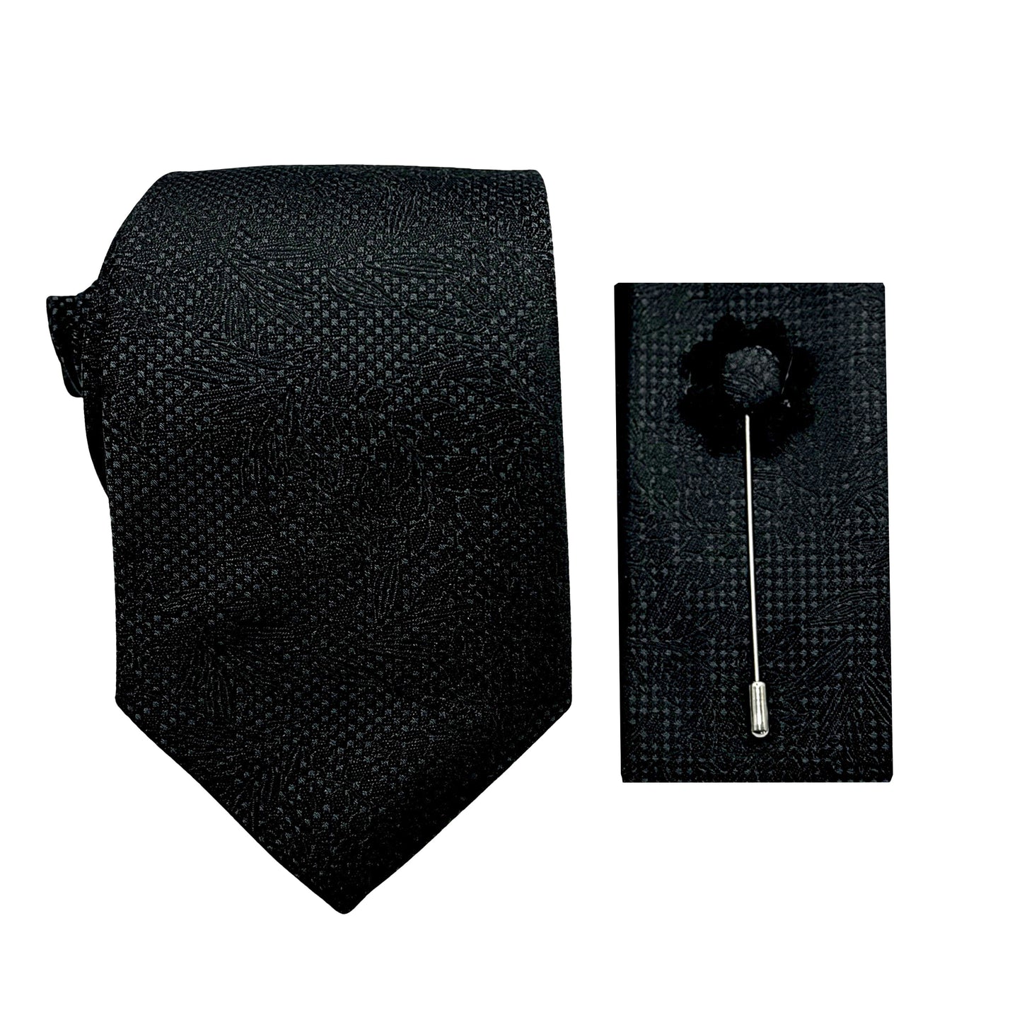 JACOMBO226080 JAMES ADELIN Luxury Floral Emboss 7.5cm Width Tie/Pocket Square/Lapel Pin Combo Set