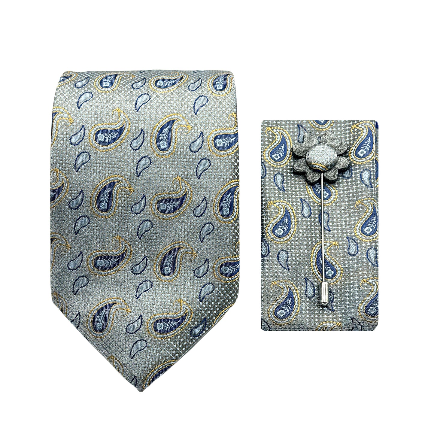 JACOMBO227160 JAMES ADELIN Luxury Textured Paisley 7.5cm Width Tie/Pocket Square/Lapel Pin Combo Set