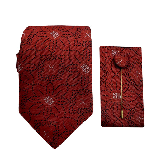 JACOMBO242010 JAMES ADELIN Luxury Pin Dot Floral 7.5cm Width Tie/Pocket Square/Lapel Pin Combo Set
