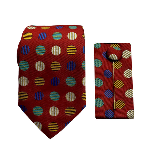 JACOMBO244010 JAMES ADELIN Luxury Polka 7.5cm Width Tie/Pocket Square/Lapel Pin Combo Set