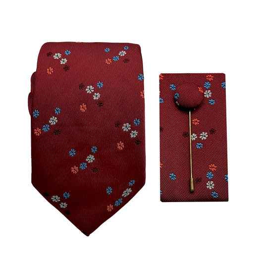 JACOMBO246010 JAMES ADELIN Luxury Small Floral 7.5cm Width Tie/Pocket Square/Lapel Pin Combo Set