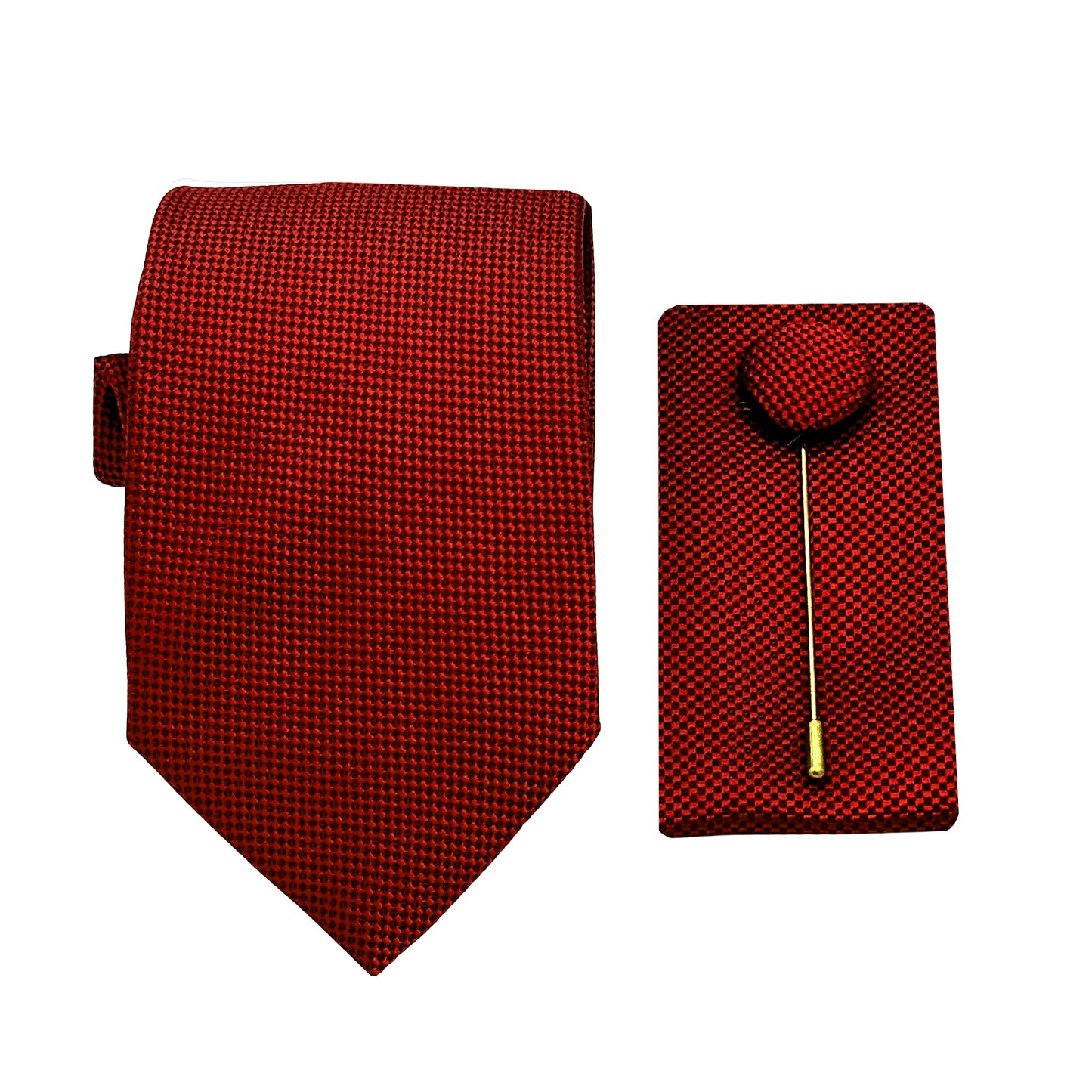 Red Luxury Textured Weave 7.5cm Width Tie/Pocket Square/Lapel Pin Combo Set