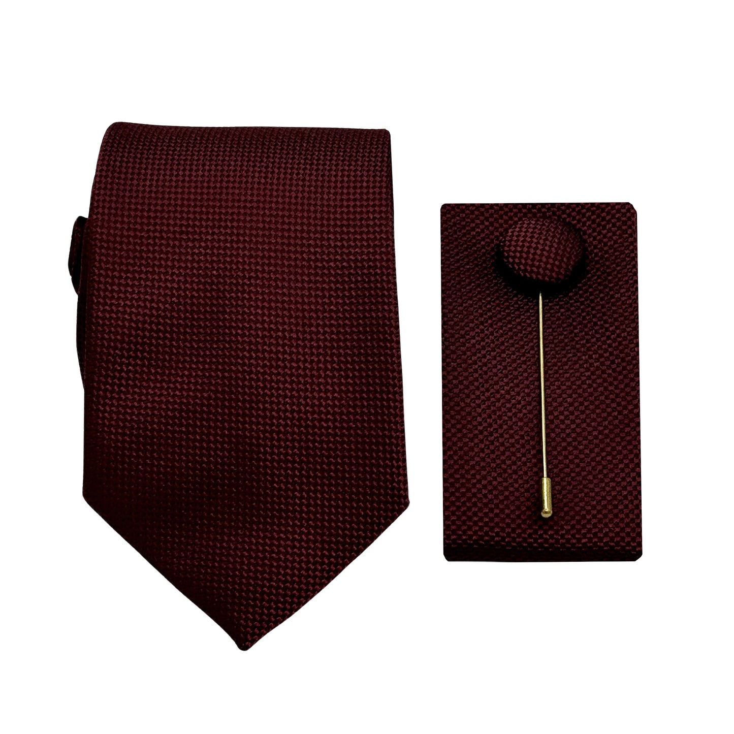 Dark Burgundy Luxury Textured Weave 7.5cm Width Tie/Pocket Square/Lapel Pin Combo Set