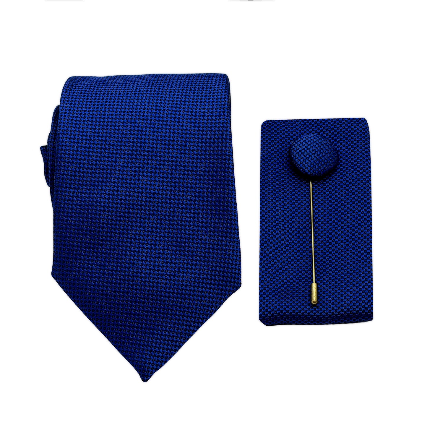Royal Blue Luxury Textured Weave 7.5cm Width Tie/Pocket Square/Lapel Pin Combo Set