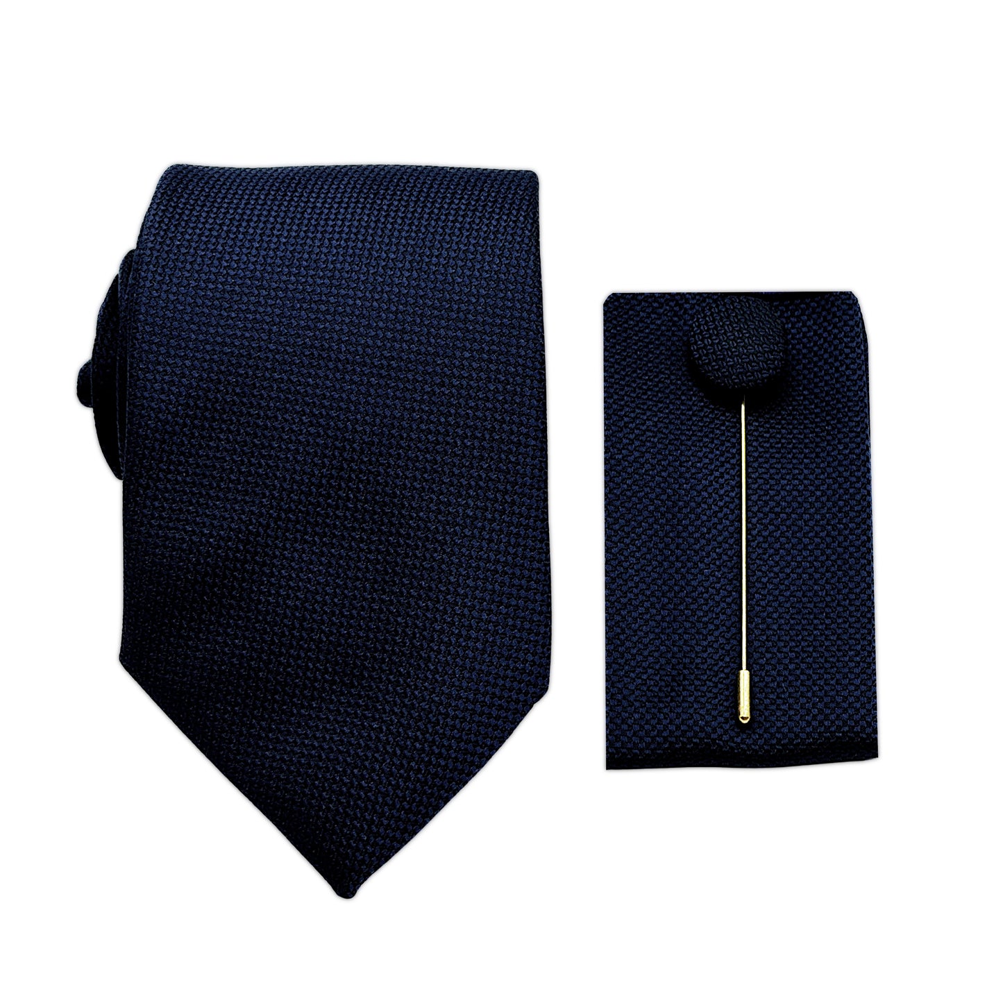 Midnight Blue Luxury Textured Weave 7.5cm Width Tie/Pocket Square/Lapel Pin Combo Set