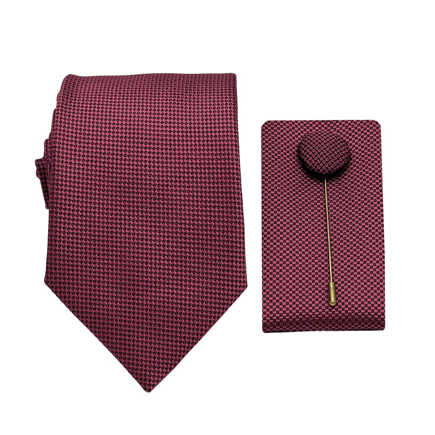 Cherry Luxury Textured Weave 7.5cm Width Tie/Pocket Square/Lapel Pin Combo Set