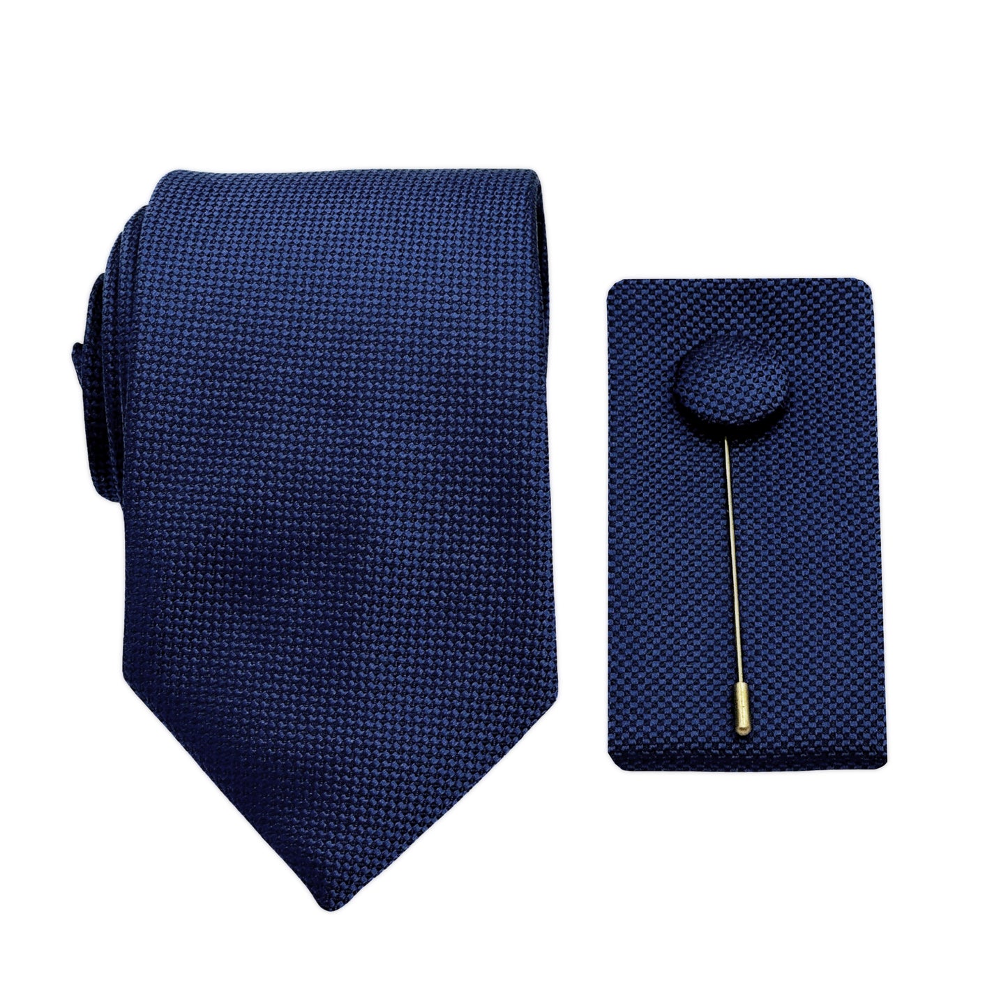 French Blue Luxury Textured Weave 7.5cm Width Tie/Pocket Square/Lapel Pin Combo Set