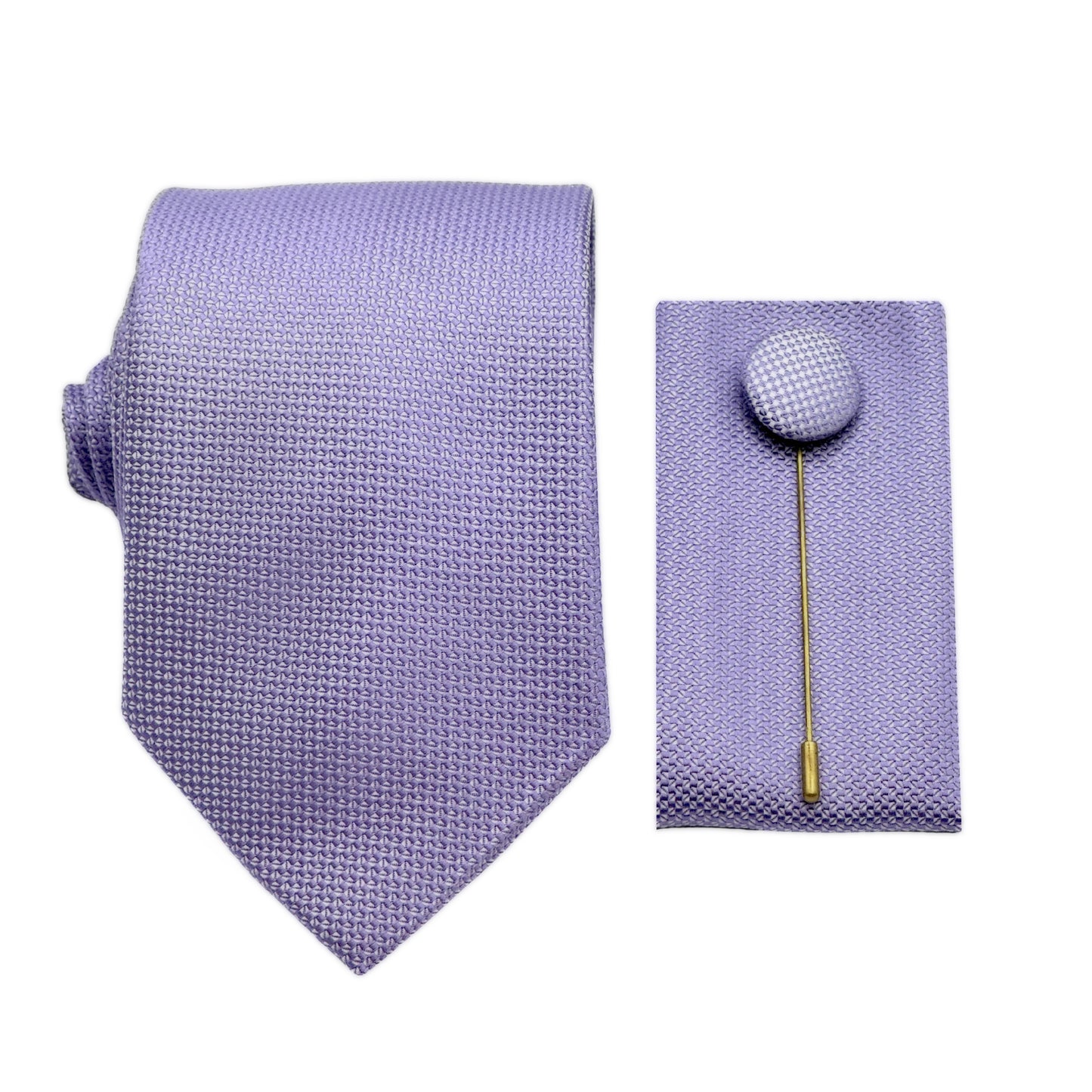 Lavender Luxury Textured Weave 7.5cm Width Tie/Pocket Square/Lapel Pin Combo Set