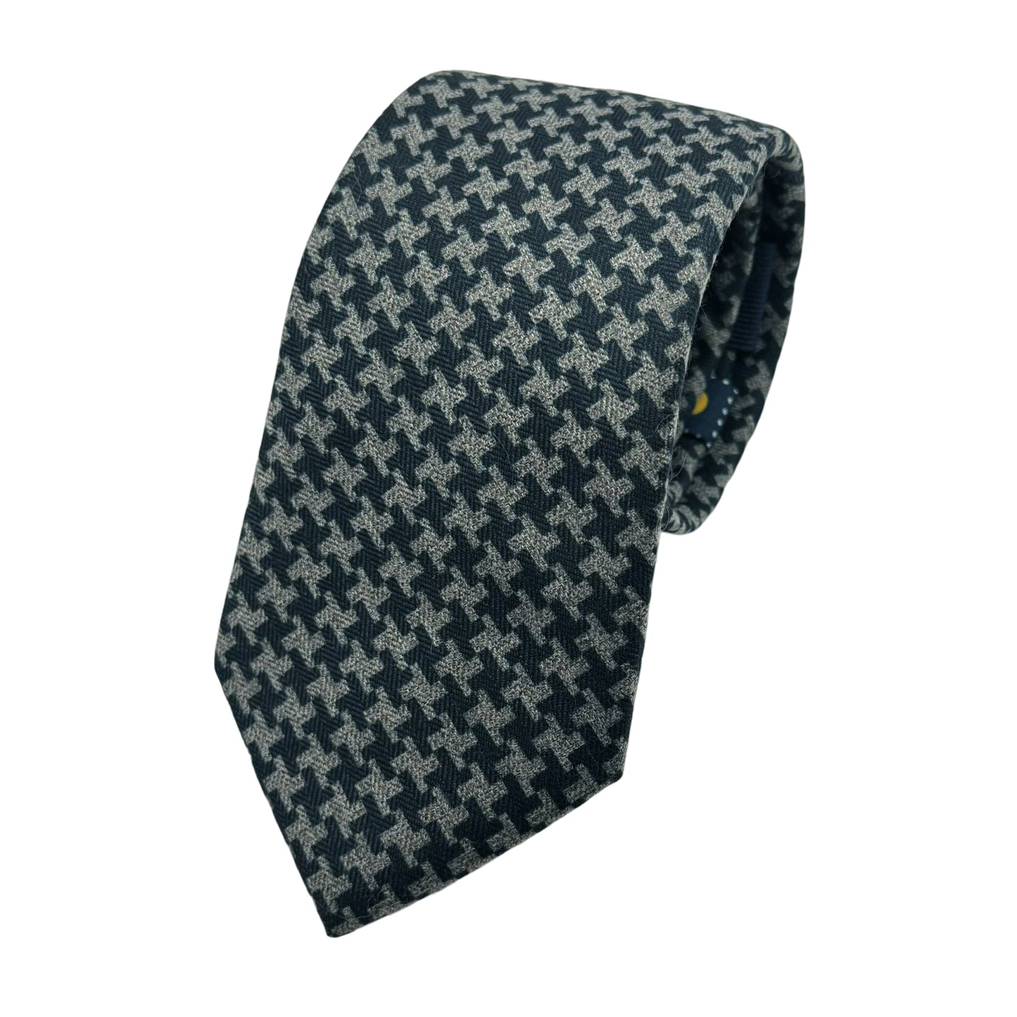 Navy/Grey Mens Luxury Soft Wool Effect Houndstooth Weave Neck Tie
