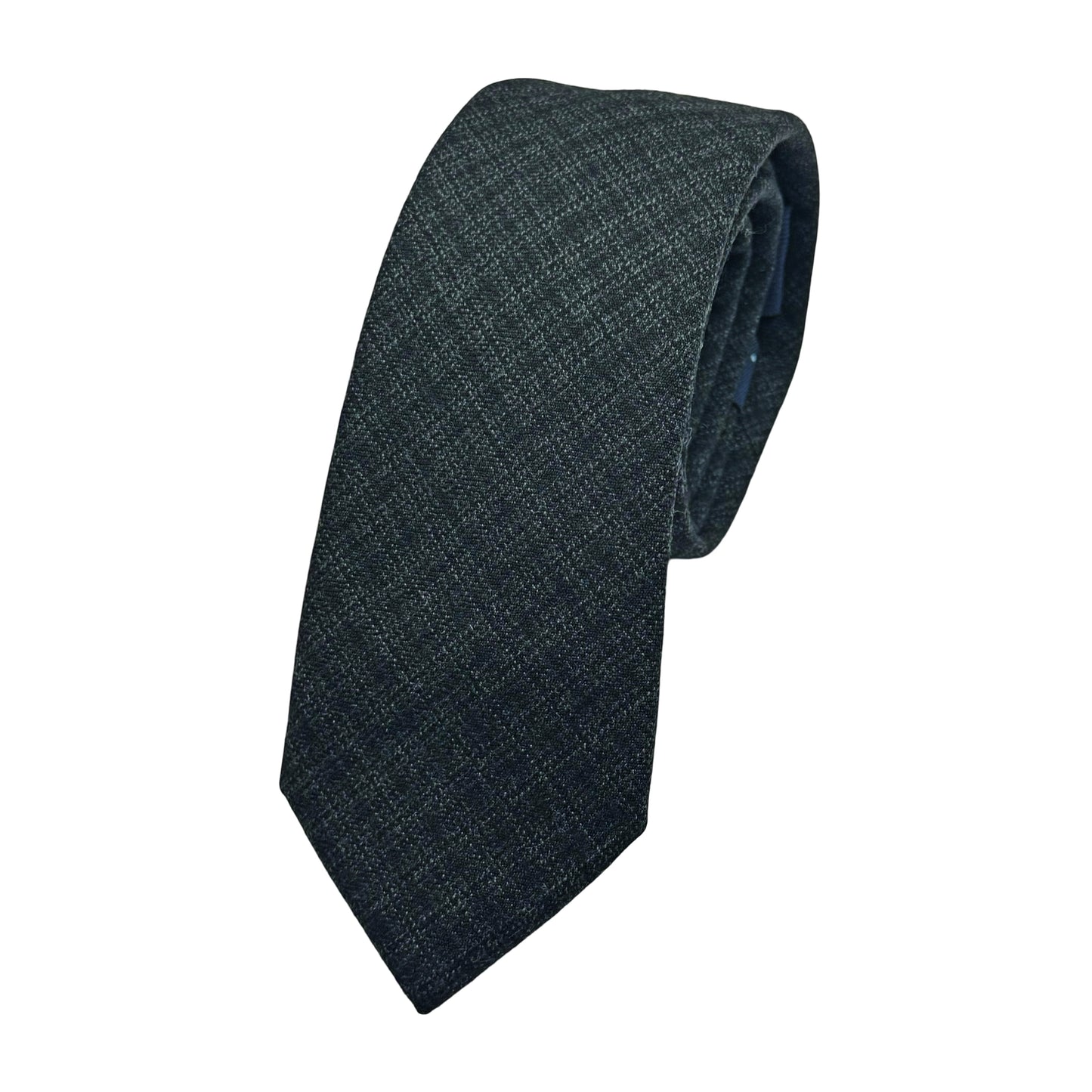 Charcoal Mens Luxury Pure Wool Check Weave Skinny Neck Tie