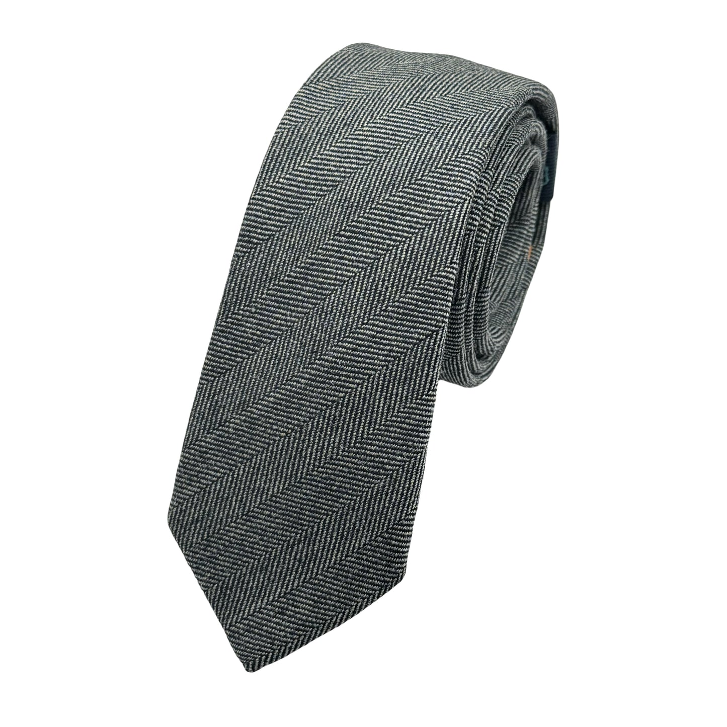 Grey Marle Mens Luxury Wool Blend Textured Herringbone Weave Skinny Neck Tie