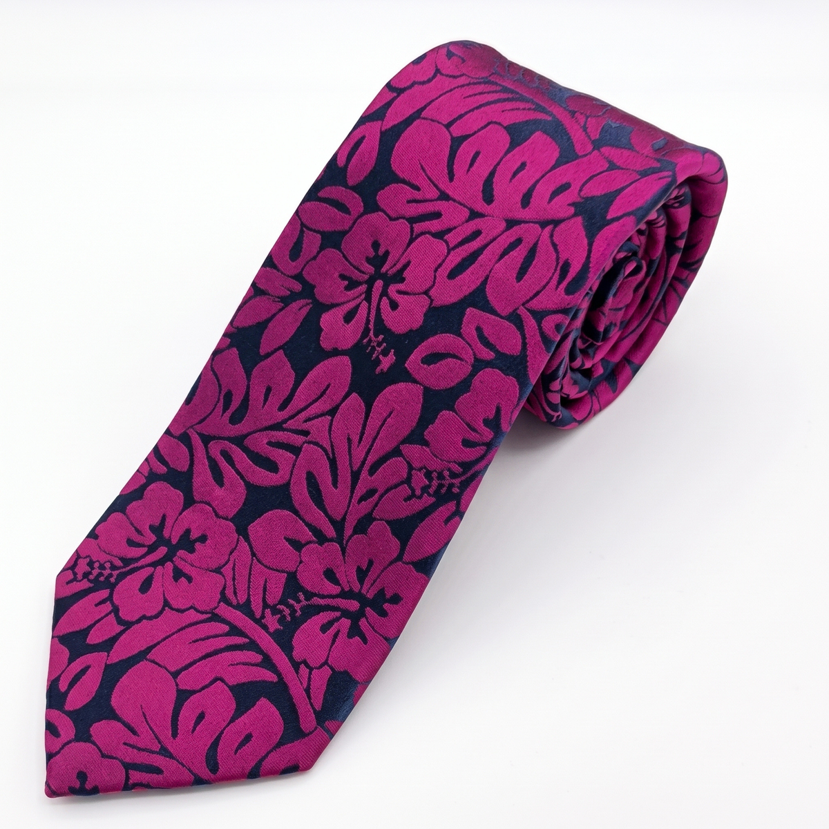 Tropical Magenta Hibiscus Silk Tie