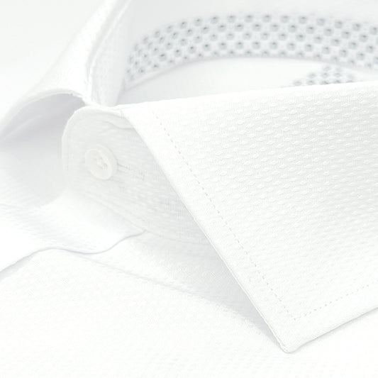 Classic White Diamond Weave Cotton Blend Long Sleeve Shirt