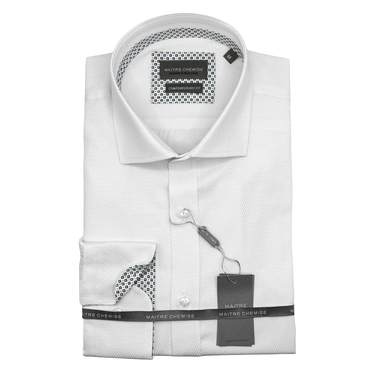 Classic White Diamond Weave Cotton Blend Long Sleeve Shirt