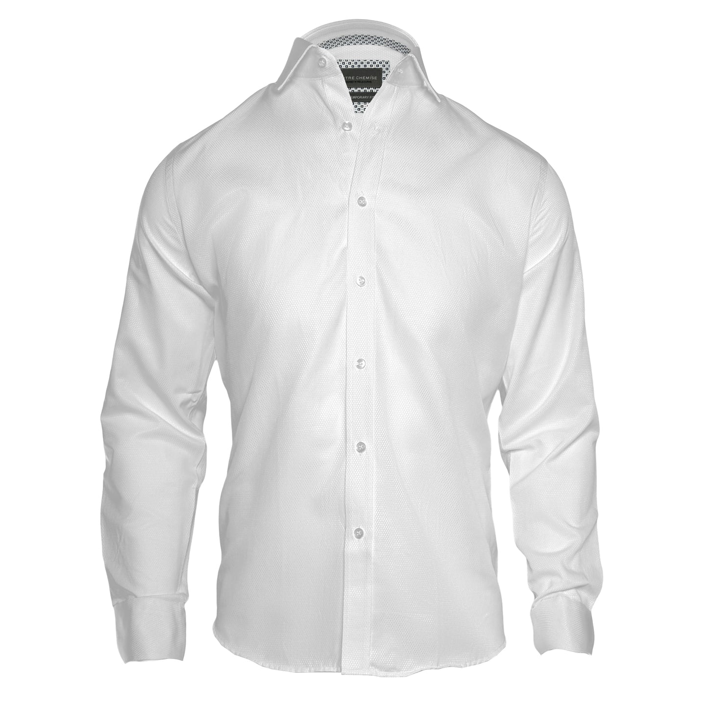 Classic White Diamond Weave Cotton Blend Long Sleeve Shirt