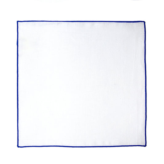 White/Royal Blue Luxury Coloured Border Pure Linen Weave Pocket Square