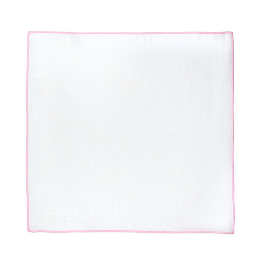 White/Soft Pink Luxury Coloured Border Pure Linen Weave Pocket Square