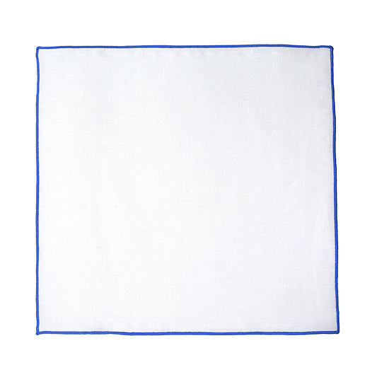 White/Blue Luxury Coloured Border Pure Linen Weave Pocket Square