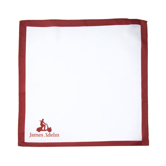 White/Burgundy Luxury Satin Weave Coloured Border Pocket Square
