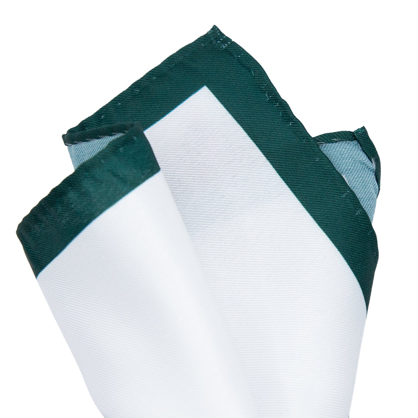 White/Dark Green Luxury Satin Weave Coloured Border Pocket Square