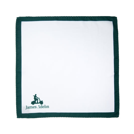 White/Dark Green Luxury Satin Weave Coloured Border Pocket Square
