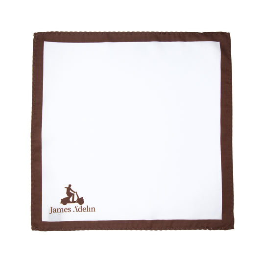 White/Brown Luxury Satin Weave Coloured Border Pocket Square