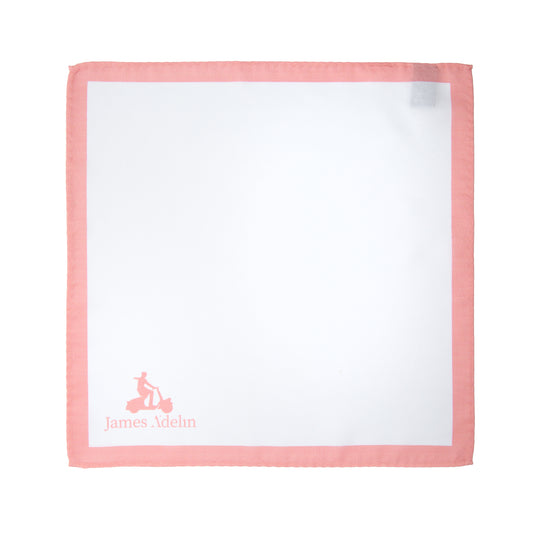 White/Soft Pink Luxury Satin Weave Coloured Border Pocket Square