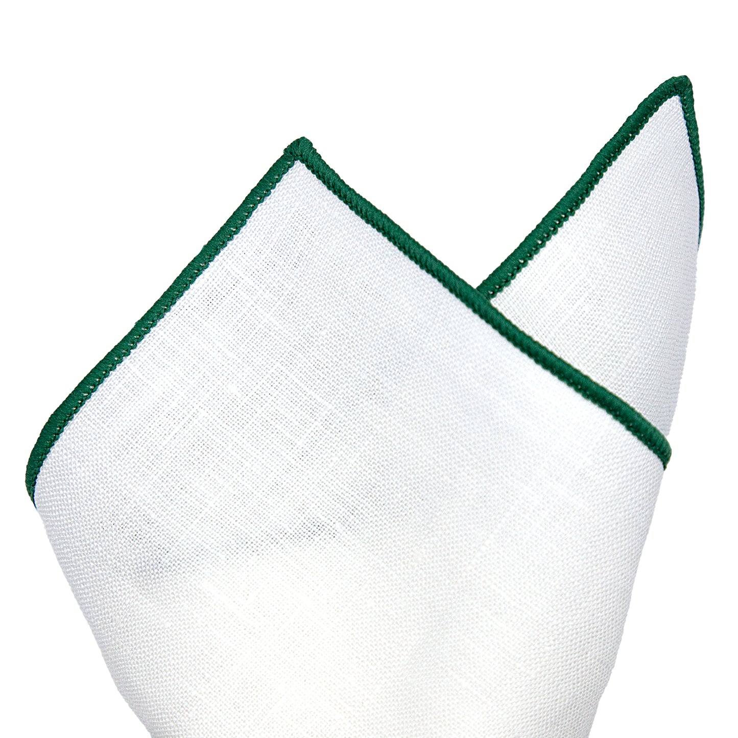 White/Dark Green Luxury Coloured Border Pure Linen Weave Pocket Square