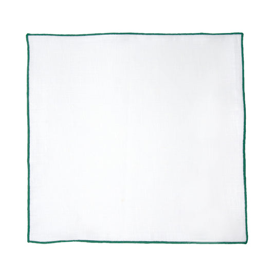 White/Dark Green Luxury Coloured Border Pure Linen Weave Pocket Square