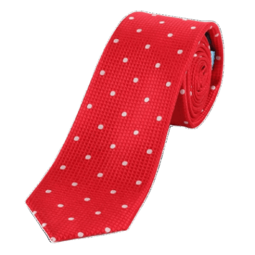 Red/White Pure Silk Polka Dot Square Weave Neck Tie