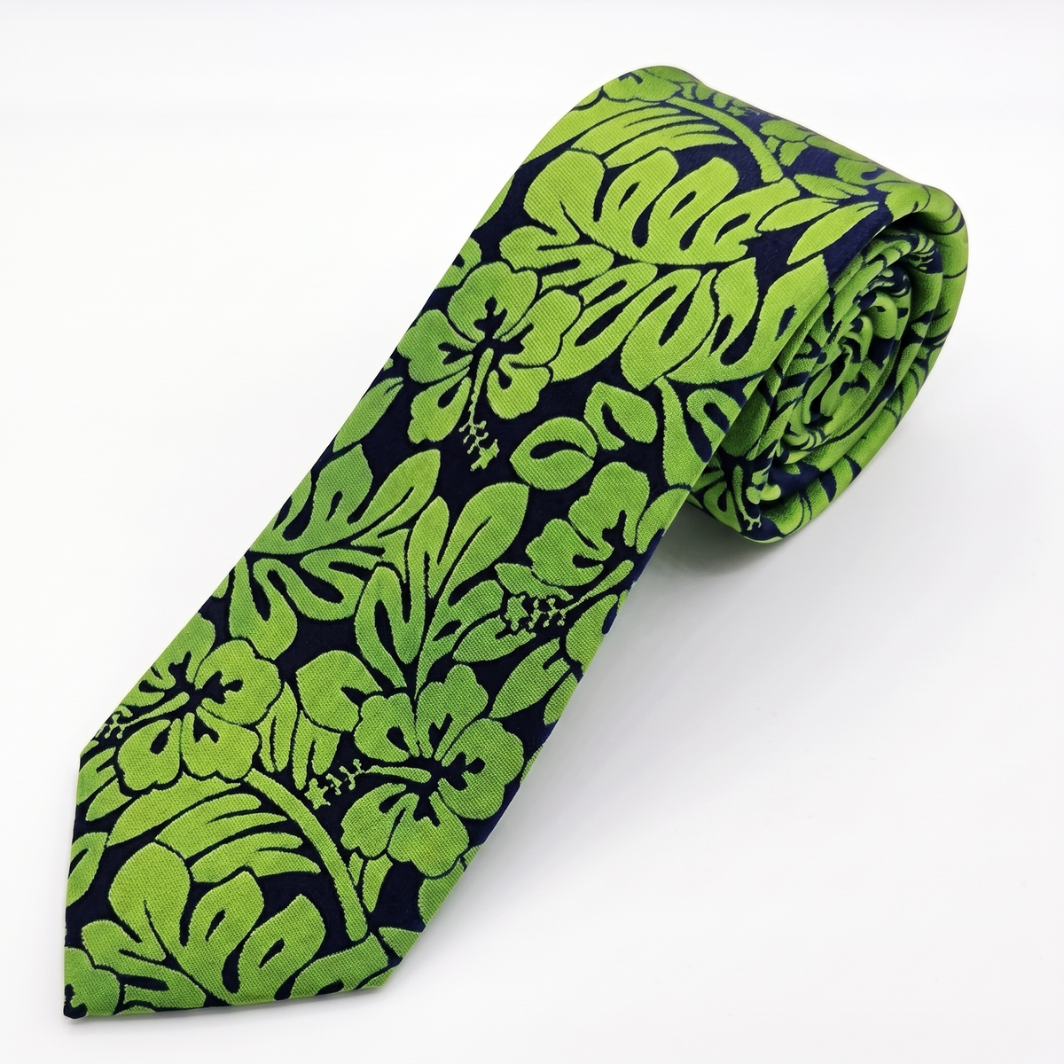 Tropical Green Hibiscus Silk Tie