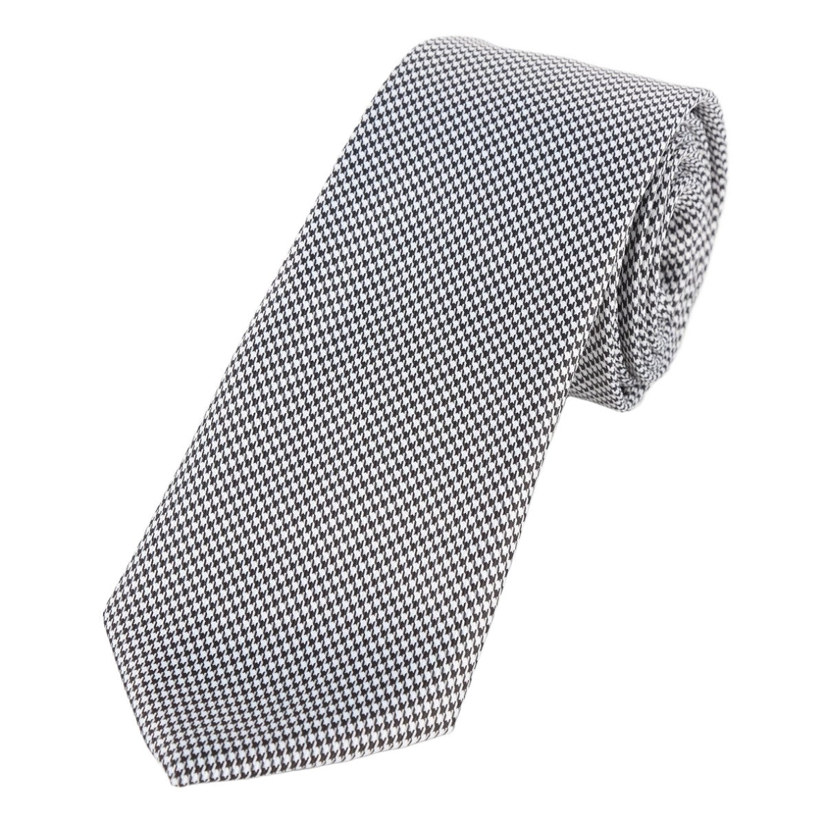 Black Luxury Neck Tie in Houndstooth Weave