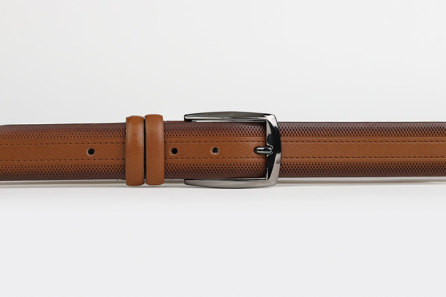 Dark Tan Mens Gridded Design Leather Belt