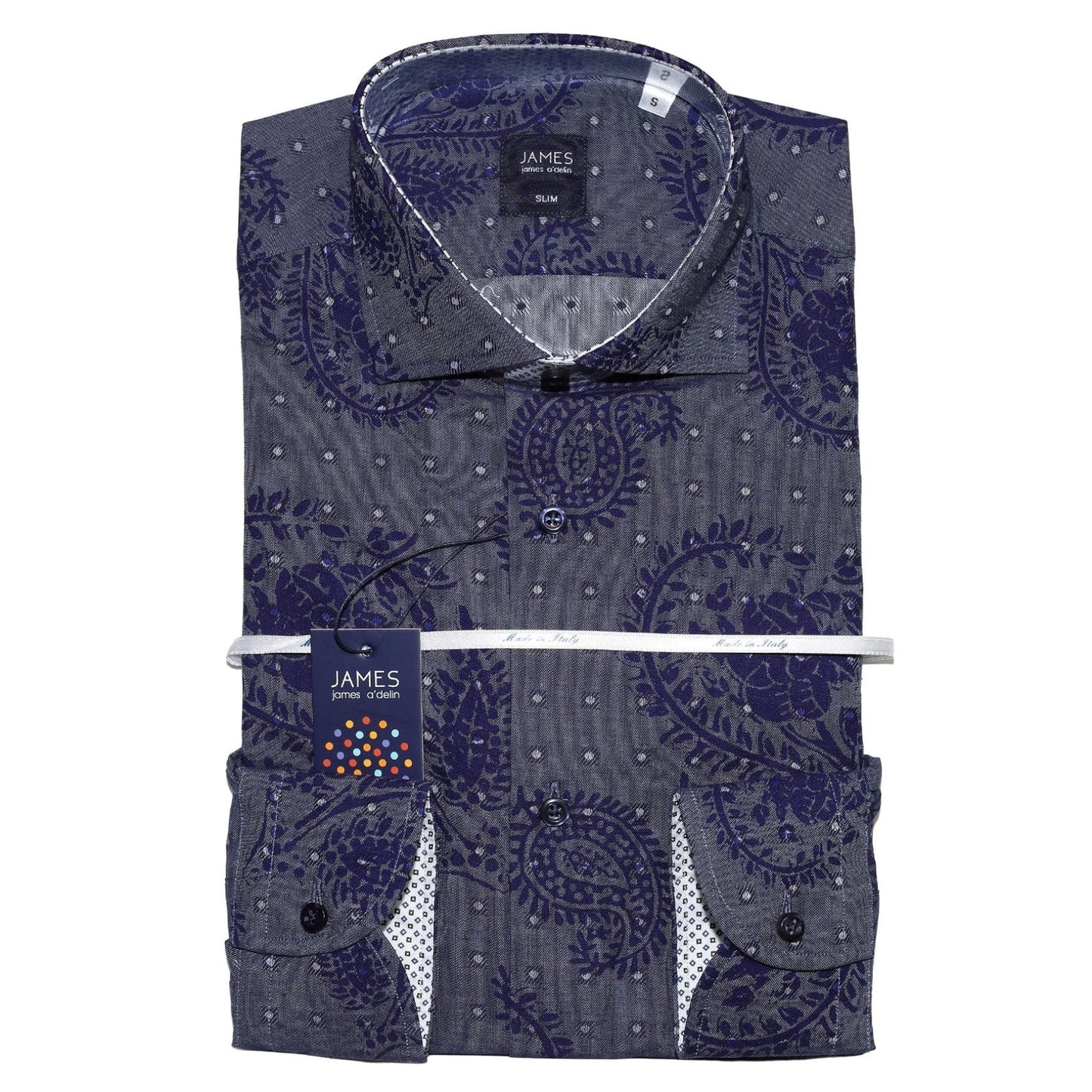 mens long sleeve printed paisley italian shirt in blue