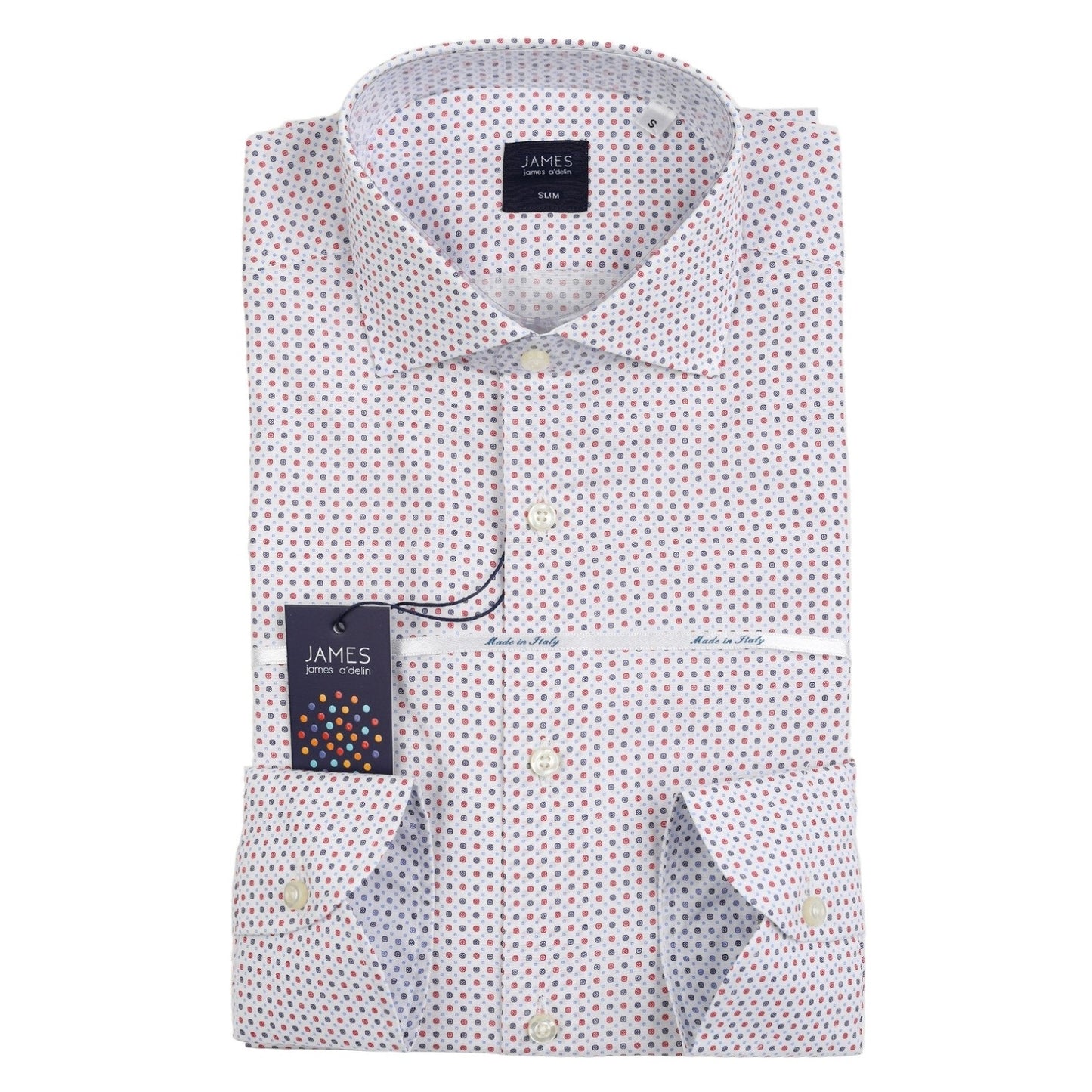 White/Red Mens Geometric Long Sleeve Italian Shirt