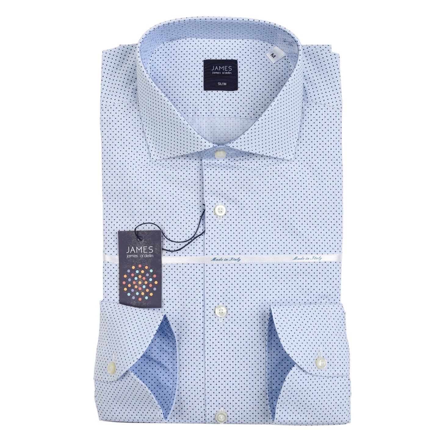 Sky Blue Spotted Mini Check Mens Long Sleeve Italian Shirt
