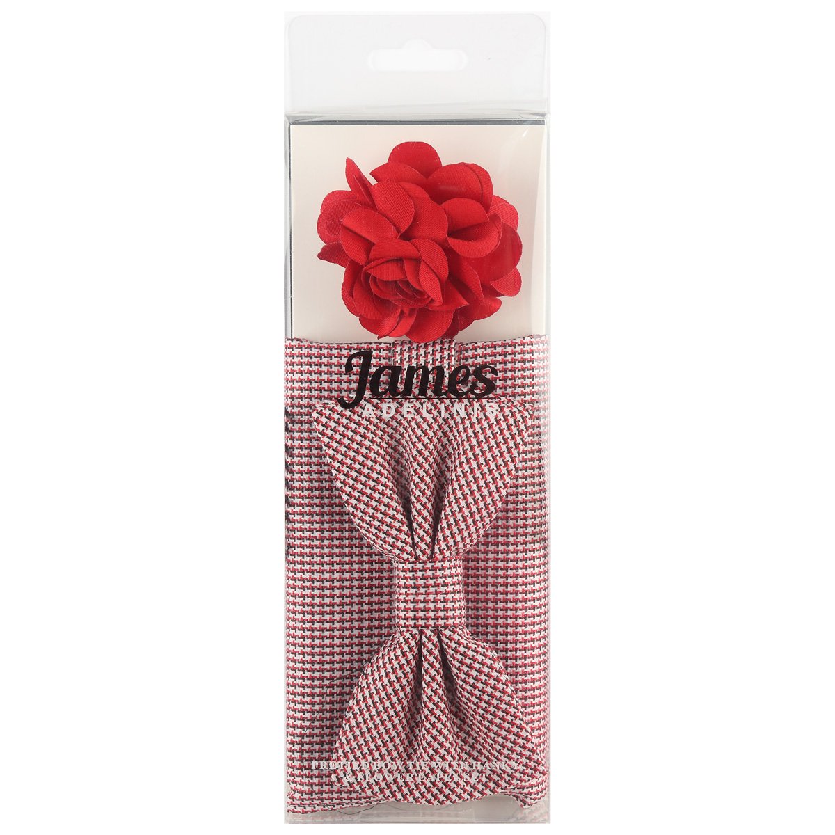 Red Houndstooth Pocket Square, Flower and Bow Tie Combo Set