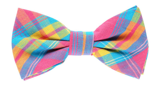 Multicoloured Check Pocket Square, Flower and Bow Tie Combo Set