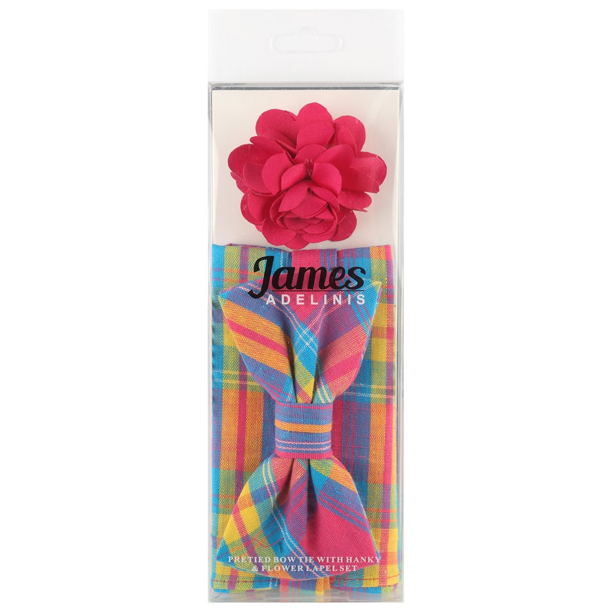 Multicoloured Check Pocket Square, Flower and Bow Tie Combo Set