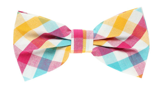 Multicoloured Check Pocket Square, Flower and Bow Tie Combo Set