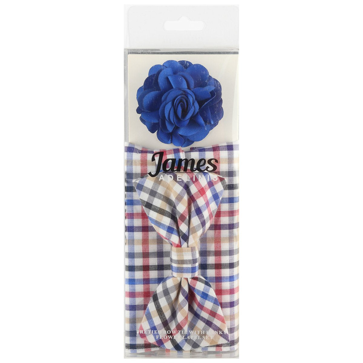 Multicoloured Mini Check Pocket Square, Flower and Bow Tie Combo Set