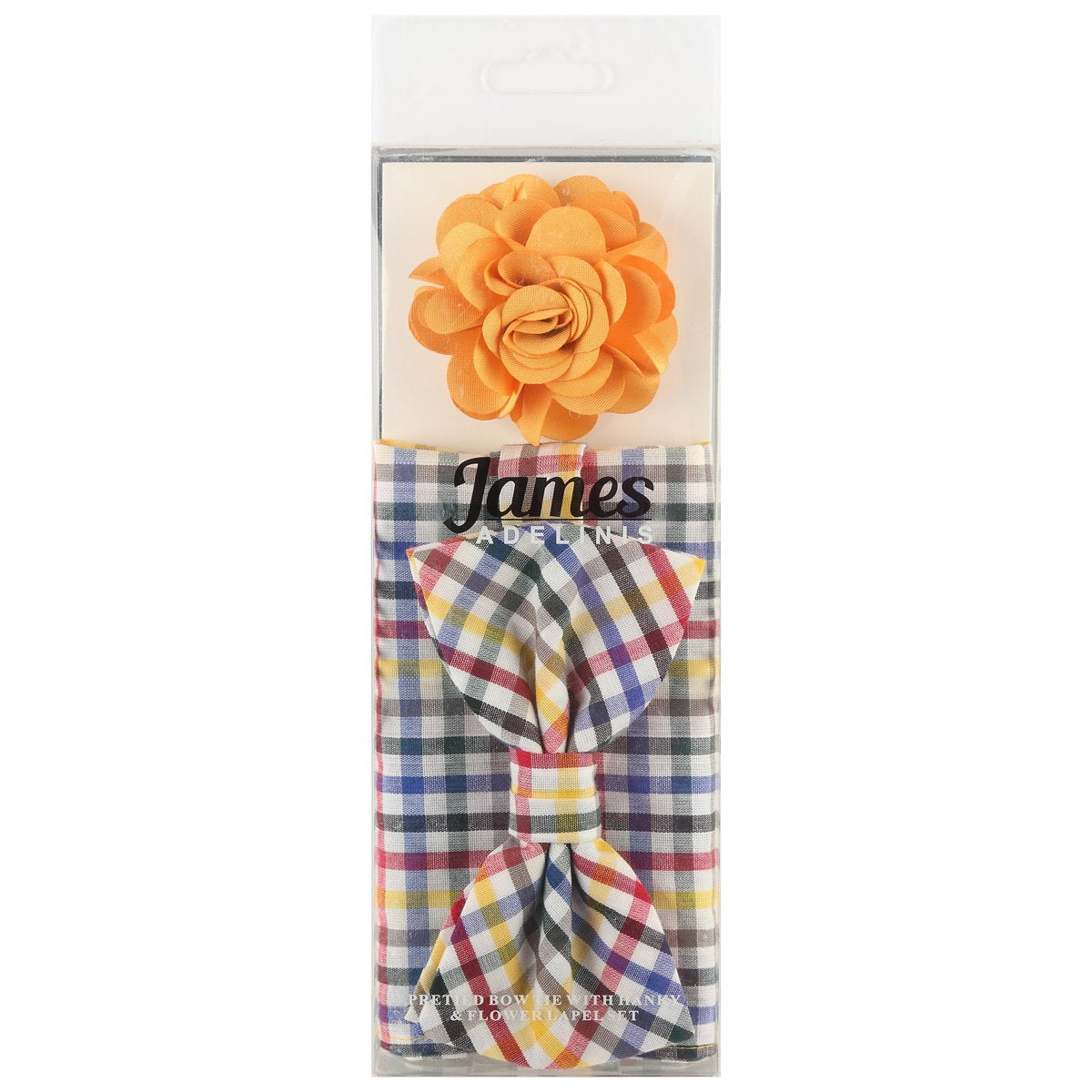 Multicoloured Mini Check Pocket Square, Flower and Bow Tie Combo Set
