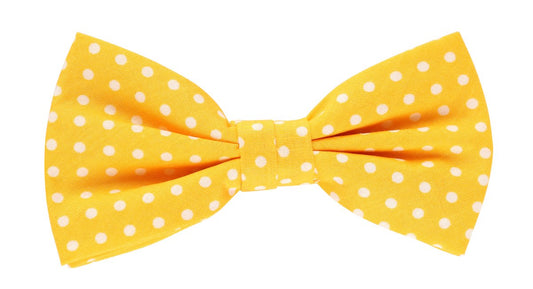 Gold/White Polka Dot Pocket Square, Flower and Bow Tie Combo Set