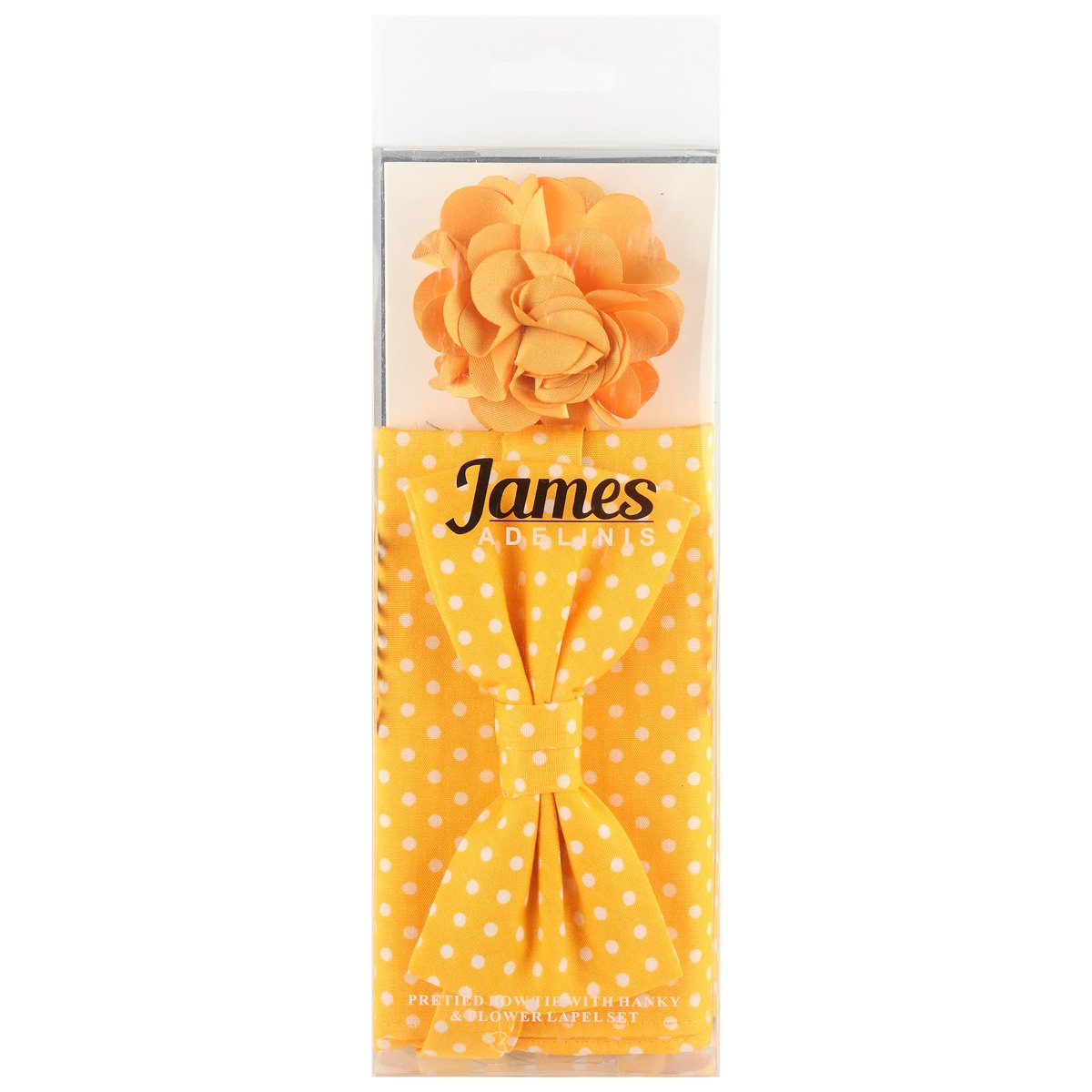 Gold/White Polka Dot Pocket Square, Flower and Bow Tie Combo Set