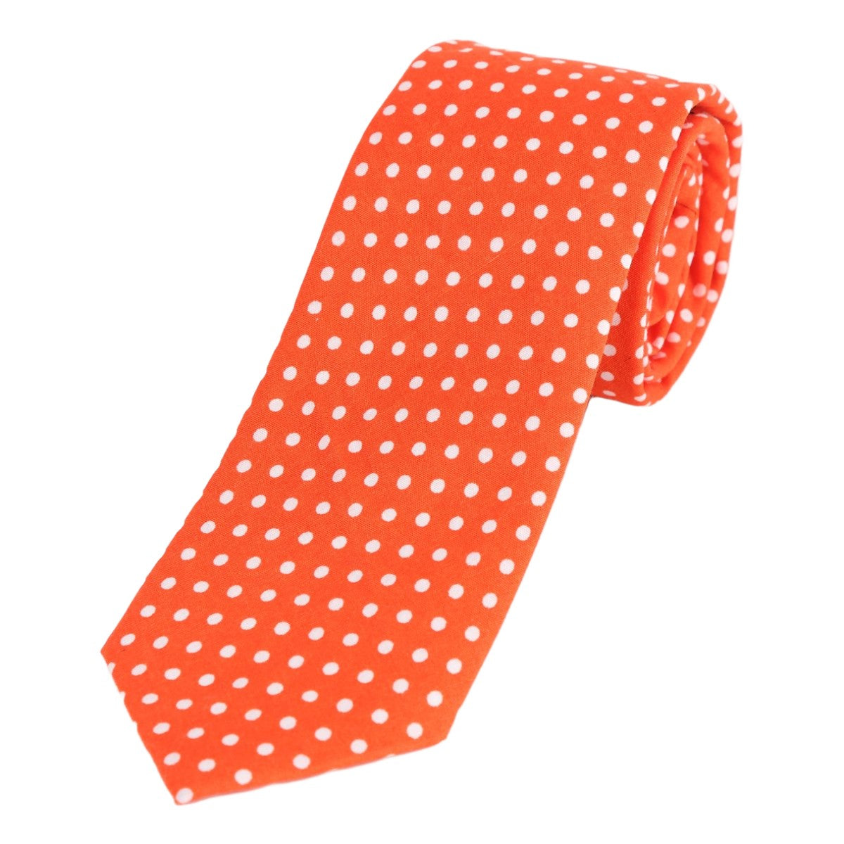 Orange/White Luxury Mens Cotton Polka Dot Neck Tie