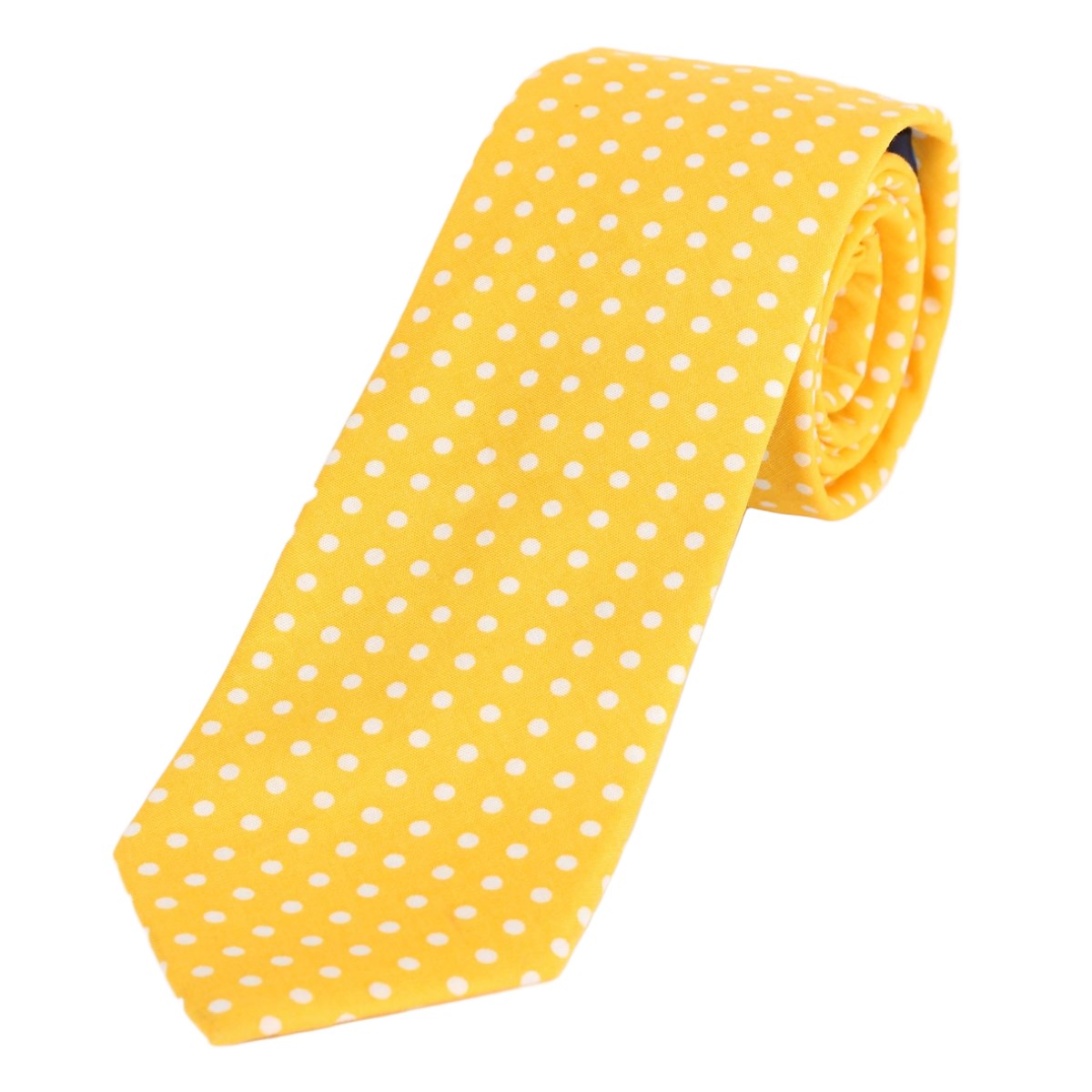 Gold/White Luxury Mens Cotton Polka Dot Neck Tie