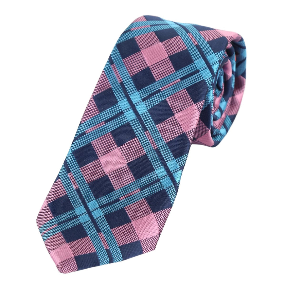 Pink/Navy/Turquoise Luxury Check Weave Neck Tie
