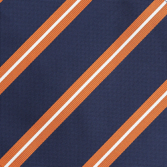 Navy/Orange/White Regimental Striped Weave Pocket Square