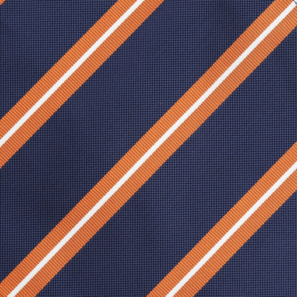 Navy/Orange/White Regimental Striped Weave Pocket Square